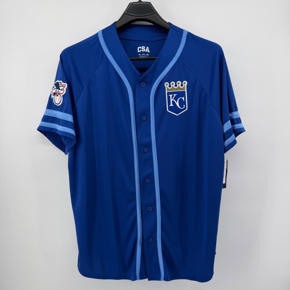 CSA Baseball Jersey Mens 2XL Blue Kansas City Royals Full Button MLB Patch NEW
